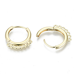 Real 18K Gold Plated Brass Huggie Hoop Earring, with 7 Loops, Nickel Free, Ring, Real 18K Gold Plated, 17x16x2mm, Hole: 1.2mm, Pin: 0.9mm