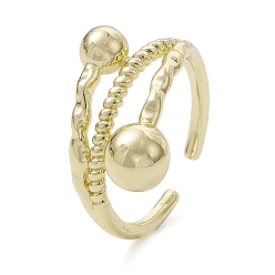Real 18K Gold Plated Rack Plating Brass Open Cuff Rings, Round Ball, Real 18K Gold Plated, US Size 7(17.3mm)