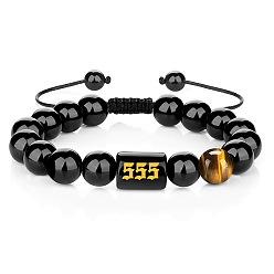 555-Bracelet Stylish Natural Obsidian Bead Bracelet with 000-999 Digits - 10mm Diameter