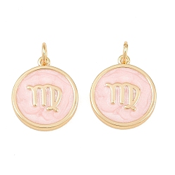 Virgo Brass Enamel Pendants, Flat Round & Constellation Charms, Rack Plating, Long-Lasting Plated, Cadmium Free & Lead Free, Golden, Virgo Charms, 17.5x15x2mm, Hole: 3mm