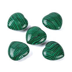 Malachite Synthetic Malachite Healing Stones, Heart Love Stones, Pocket Palm Stones for Reiki Ealancing, 30x30x11.5~12.5mm