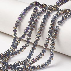 Steel Blue Electroplate Transparent Glass Beads Strands, Full Rainbow Plated, Faceted, Rondelle, Steel Blue, 2.5x2mm, Hole: 0.4mm, about 199pcs/strand, 13.4 inch(34cm)