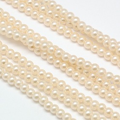 Bisque Eco-Friendly Dyed Glass Pearl Round Beads Strands, Grade A, Cotton Cord Threaded, Bisque, 3~3.5mm, Hole: 0.7~1.1mm, about 135pcs/strand, 15 inch