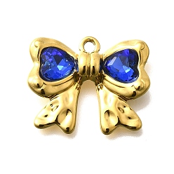 Капри Синий 304 подвески из нержавеющей стали, со стразами, реальный 18 k позолоченный, ионное покрытие (ip), бантом, Капри синий, 18x22x5 мм, отверстие : 1.8 мм