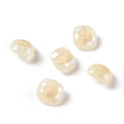 Jonquil Crackle Moonlight Style Glass Rhinestone Cabochons, Pointed Back, Square, Jonquil, 8x8x4mm
