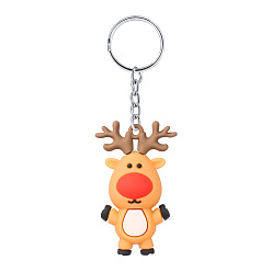 4. Orange deer Cute Reindeer Snowman PVC Keychain Pendant - Christmas Decoration Gift.