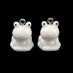 Белый Непрозрачные подвески смолы, очарование лягушки, с железной платиной петлей, белые, 19.5~21x15x15 мм, отверстие : 2 мм