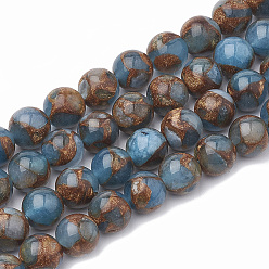Light Blue Natural Chalcedony Beads Strands, Imitation Gold Clinquant Stone, Dyed & Heated, Round, LightBlue, 6~7mm, Hole: 1mm, about 60~67pcs/strand, 15.7 inch