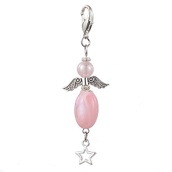 Pink Acrylic Pendant Decorations, with Alloy Findings, Angel, Pink, 72.5mm