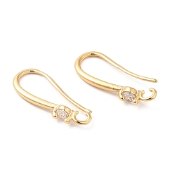 Real 18K Gold Plated Brass Earring Hooks, Ear Wire, with Glass, Real 18K Gold Plated, 18.5x7mm, Hole: 1.5mm