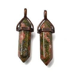 Унакит Природные подвески Unakite, с латунной фурнитурой , форма пули, 39.5~41.5x12.5~13x10~10.5 мм, отверстие : 4~4.5x2.5~3 мм