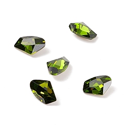 Dark Green Cubic Zirconia Cabochons, Pointed Back & Back Plated, Triangle, Olivine, 6.4x10x3.5mm