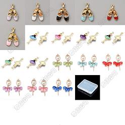Couleur Mélangete 36 pcs 18 styles pendentifs en émail en alliage, avec strass cristal, charmes de chaussures de ballet, couleur mixte, 26~60x13~31x2~5mm, Trou: 1.4~2.5mm, 2 pcs / style