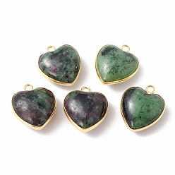 Ruby in Zoisite Natural Ruby in Zoisite Pendants, with Golden Plated Brass Findings, Heart Charms, 18~19x15~17x7~10mm, Hole: 2mm