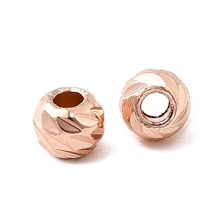 Розовое Золото Рифленые круглые латунные бусины, долговечный, стойки покрытие, без свинца и без кадмия, розовое золото , 5x4 мм, отверстие : 2 мм