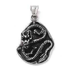 Antique Silver 304 Stainless Steel Pendants, Dragon, Antique Silver, 40.5x29x13.5mm, Hole: 8x5mm