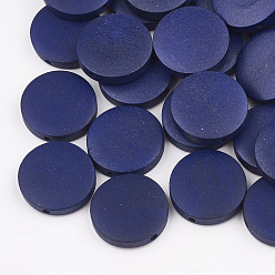 Dark Blue Natural Pear Wood Beads, Dyed, Flat Round, Dark Blue, 20x5mm, Hole: 2mm