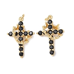 Черный Латунные микро проложить кубического циркония подвески, крест прелести, без кадмия и без свинца, стойки покрытие, долговечный, с целью перехода в кольце, реальный 18 k позолоченный, чёрные, 26.5x18x14 мм, отверстие : 3 мм