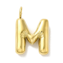 Letter M 304 Stainless Steel Pendants, Real 14K Gold Plated, Letter Charm, Letter M, 24x16x5mm, Hole: 4mm