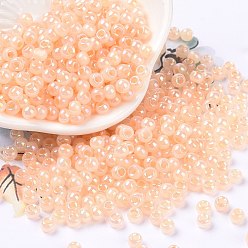 PeachPuff 6/0 Opaque Colours Rainbow Plated Round Glass Seed Beads, PeachPuff, 4x3mm, Hole: 1.2mm, about 7200pcs/pound