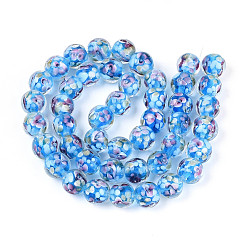 Васильковый Бусы лэмпворк ручной работы, со цветком внутри , круглые, васильковый, 11.5~12.5x10.5~11.5 мм, отверстие : 1.2~1.5 мм, около 45 шт / нитка, 19.69~21.26'' (50~54 см)