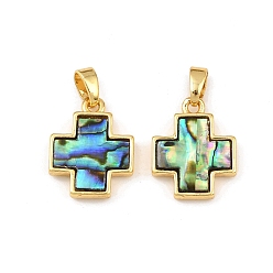 Золотой Подвески из натуральной латуни из ракушки пауа, крестик, золотые, 15.5x12.5x3 мм, отверстие : 5 мм