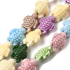 Mixed Color Handmade Procelain Beads Strands, Tortoise, Mixed Color, 18.5~19x15x8mm, Hole: 2.2mm, about 18pcs/strand, 12.20''(31cm)