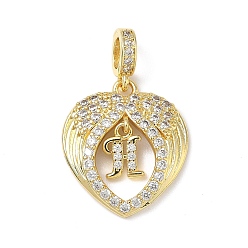 Letter H Латунные микропаве прозрачные подвески с фианитом, крыло с буквенными подвесками, без свинца и без кадмия, долговечный, стойки покрытие, реальный 18 k позолоченный, Письмо ч, 20.5x18x3.5 мм, отверстие : 4.5x3.5 мм