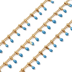 Озёрно--синий 304 из нержавеющей стали обуздать цепи, с эмалевыми подвесками и шпулей, пайки, ионное покрытие (ip), золотые, Плут синий, очарование: 6x1.5x2 мм, ссылка: 2x1.5x0.3 mm, около 16.4 футов (5 м) / рулон