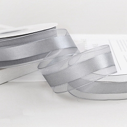 Light Grey Polyester Organza Ribbons, Garment Accessories, Gift Wrapping Ribbon, Light Grey, 1 inch(25mm), about 49.21 Yards(45m)/Roll