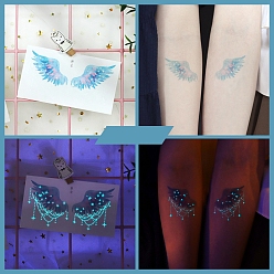 Wing Autocollants de tatouages d'art corporel lumineux, autocollants en papier pour tatouages temporaires amovibles, brillent dans le noir, ailier, 10.5x6 cm