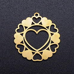 Golden 201 Stainless Steel Pendants, Flower with Heart, Golden, 21x20x1mm, Hole: 1.2mm