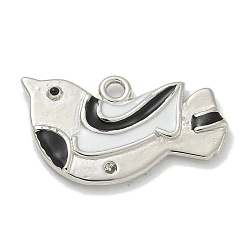 Черный Подвески в виде птицы малиновка из платины и латуни с эмалью, подвески для птиц с покрытием стойки, без свинца и без кадмия, чёрные, 16x29x3.8 мм, отверстие : 2.4 мм