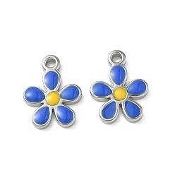 Синий 304 нержавеющей стальной эмали подвески, , цвет нержавеющей стали, синие, 17x13x2.5 мм, отверстие : 1.8 мм