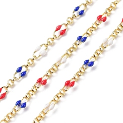 Mixed Color Enamel Oval Link Chains, with Real 18K Gold Plated Brass Findings, Soldered, with Spool, Mixed Color, 4x7x1mm