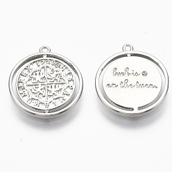 Real Platinum Plated Brass Coin Pendants, Nickel Free, Flat Round, Real Platinum Plated, 16x14.5x1.5mm, Hole: 1mm