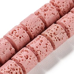 Pink Нити синтетических бусин, окрашенных в лавовый камень, баррель, розовые, 8~9x8~9 мм, отверстие : 1 мм, около 47 шт / нитка, 15.28'' (38.8 см)