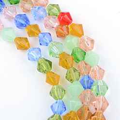 Mixed Color Glass Beads Strands, Faceted, Bicone, Mixed Color, 4mm, Hole: 1mm, about 92~96pcs/strand, 13.78~14.37 inch