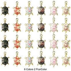 (52) Непрозрачная лаванда 12 шт 6 цвета сплава эмалевые подвески, золотой свет, черепаха, разноцветные, 23.5~24.5x13.5~14x4.5~5 мм, отверстие : 1.6~1.8 мм, 2 шт / цвет