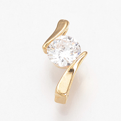 Real 18K Gold Plated Brass Cubic Zirconia Charms, Nickel Free, Real 18K Gold Plated, 13x7x4mm, Hole: 1x4mm