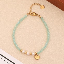 Зеленый Браслет из барочного натурального жемчуга и кварца, модный брелок из нержавеющей стали в форме сердца, зелёные