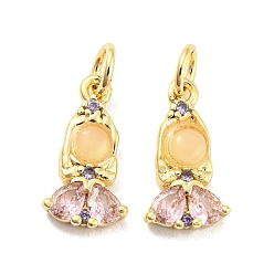 Pink Подвески из латуни с цирконием для женщин, долговечный, без свинца и без кадмия, реальный 18 k позолоченный, розовые, 15x8x2.5 мм