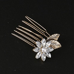 Crystal Flower Alloy Rhinestone Hair Combs, Hair Accessories for Women and Girls, Crystal, 43.6x26mm