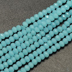 Sky Blue Faceted Rondelle Imitation Jade Glass Beads Strands, Sky Blue, 3.5x2mm, Hole: 0.5mm, about 148pcs/strand, 14.9 inch