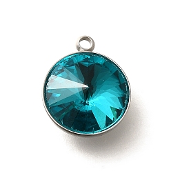 Синий Циркон 304 подвески из нержавеющей стали, со стразами, цвет нержавеющей стали, плоско-круглые, синий циркон, 16.5x13.5x7.5 мм, отверстие : 1.6 мм
