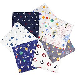 Mixed Color Printed Cotton Fabric, for Patchwork, Sewing Tissue to Patchwork, Quilting, Rocket/Planets/Anchor/Star Pattern, Mixed Color, 25x25cm, 7pcs/set