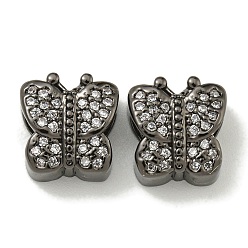 Черный Цвет Металла Покрытие стойки латунь микропаве прозрачные кубические циркониевые бусины, долговечный, без свинца и без кадмия, бабочка, металлический черный , 10x9.5x5 мм, отверстие : 3 мм