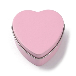Pink Tinplate Iron Heart Shaped Candle Tins, Gift Boxes with Lid, Storage Box, Pink, 6x6x2.8cm