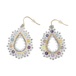 Флюорит Вакуумное покрытие pvd 316 серьги-подвески из нержавеющей стали, серьги из стеклянного бисера и натурального флюорита, слеза, 48x30 мм