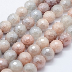 Natural Gemstone Electroplated Natural Imitation Sunstone Gemstone Beads Strands, Round, Faceted, 6mm, Hole: 1mm, about 67pcs/strand, 15.3 inch(39cm)
